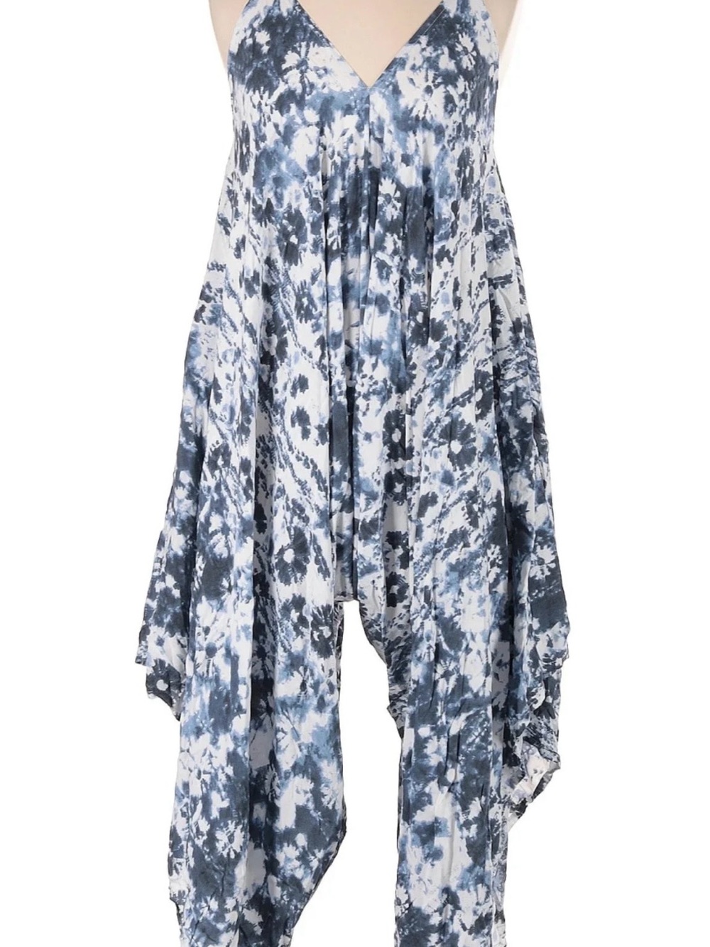 Jessica Blue and White Tie-Dye Handkerchief Hem Jumpsuit